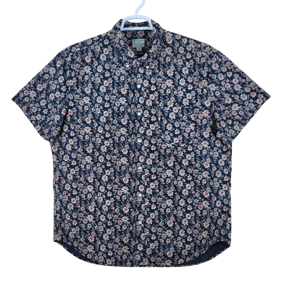 J.Crew Button Down Shirt Mens XL Navy Blue Floral Daisy Secret Wash Stretch